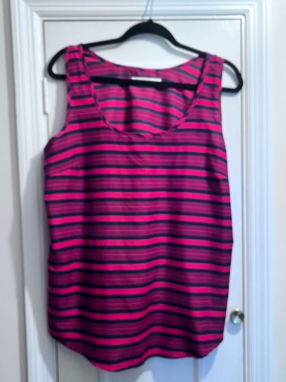 Faded Glory Red and Navy Striped sleeveless blouse/top silky feel.
